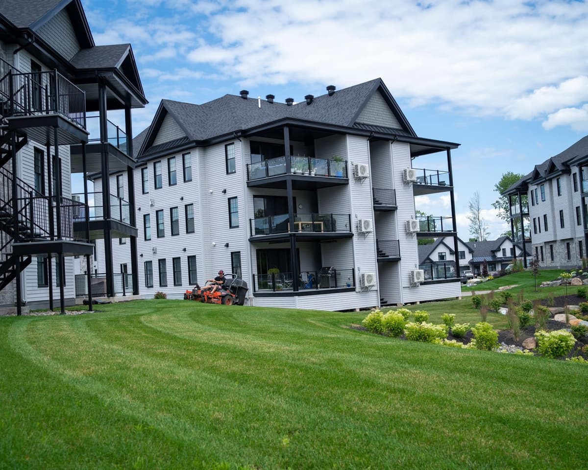 Wide, striped grounds of a residential complex